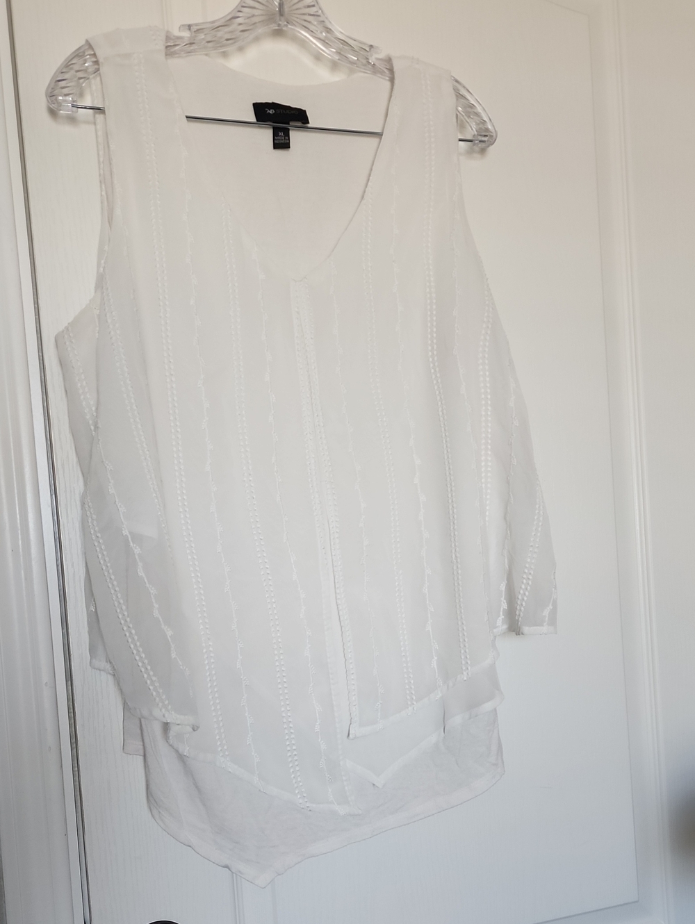 AB Studio White Sleeveless Layered V-Neck Top